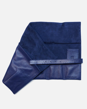 Blue Leather Roll For Six Watches