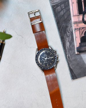 omega speedmaster with Caramel Brown Single-Piece Shell Cordovan Watch Strap