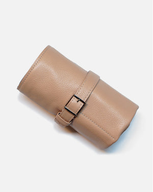 Light Taupe Leather Roll For Six Watches