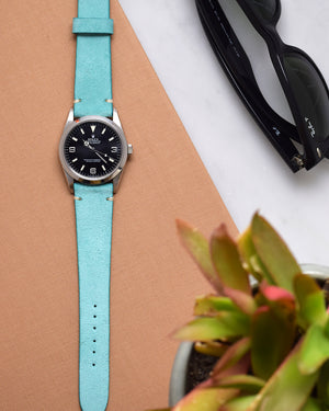 Turquoise Suede Minimal Stitch Watch Strap for rolex explorer 1