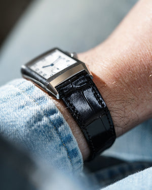 Black Radiant Shine Square Scale Alligator Watch Strap