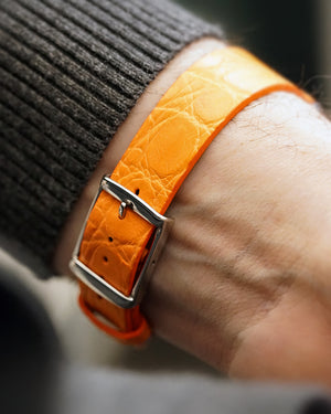 Stitchless Matte Tangerine Round Scale Alligator Strap