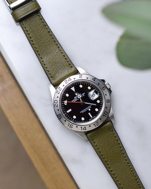 Rolex explorer 16570 with green leather strap