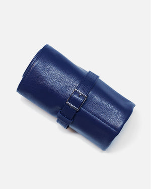 Blue Leather Roll For Six Watches