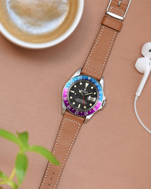 rolex fuchsia with Light Brown Boxed Stitch Watch Strap