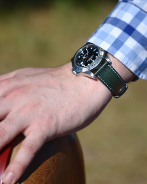 rolex explorer 2 and Green Leather Watch Strap
