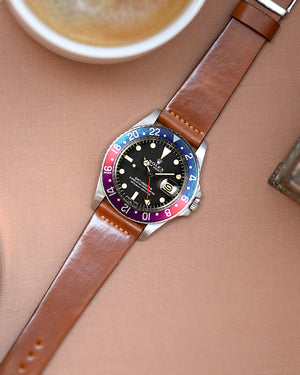 rolex pepsi Natural Brown Leather Watch Strap