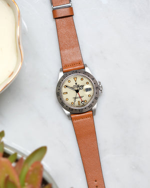 rolex polar with brown leather watch strap