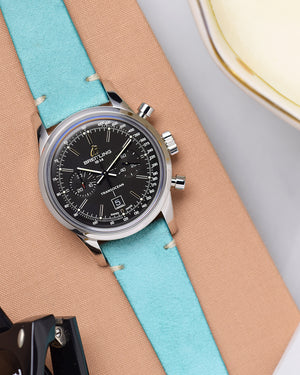 Turquoise Suede Minimal Stitch Watch Strap for breitling transocean